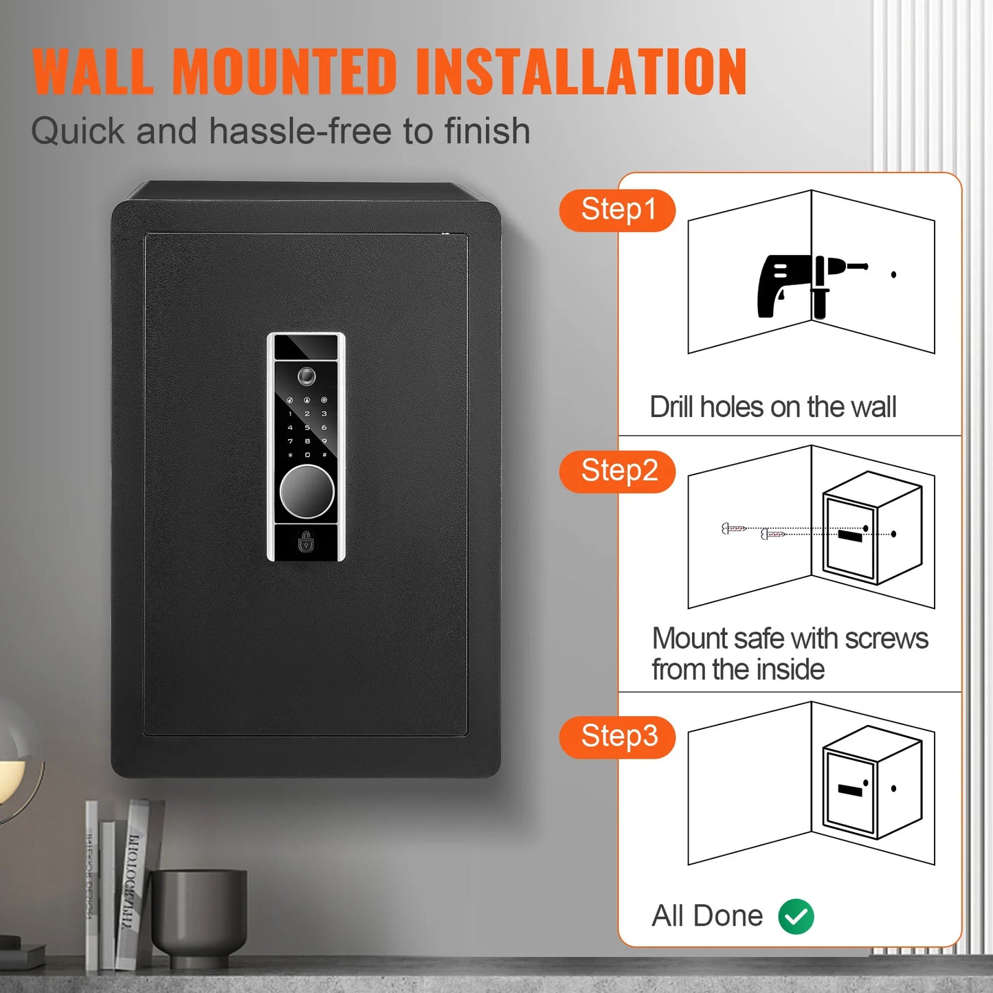 VEVOR Electric Safe 2.2/1.8 Cubic Feet Fingerprint Security Cabinet