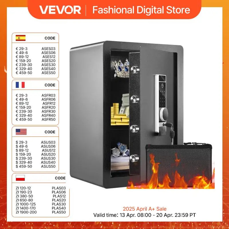 VEVOR Electric Safe 2.2/1.8 Cubic Feet Fingerprint Security Cabinet