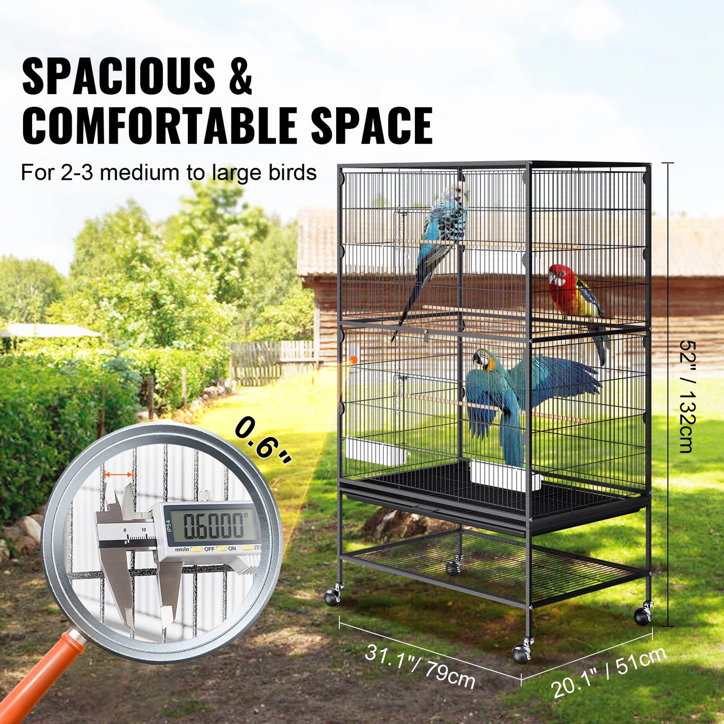 52inch Carbon Steel Flight Bird Cage for Parakeets/Cockatiels/Parrots/Macaw with Rolling Stand