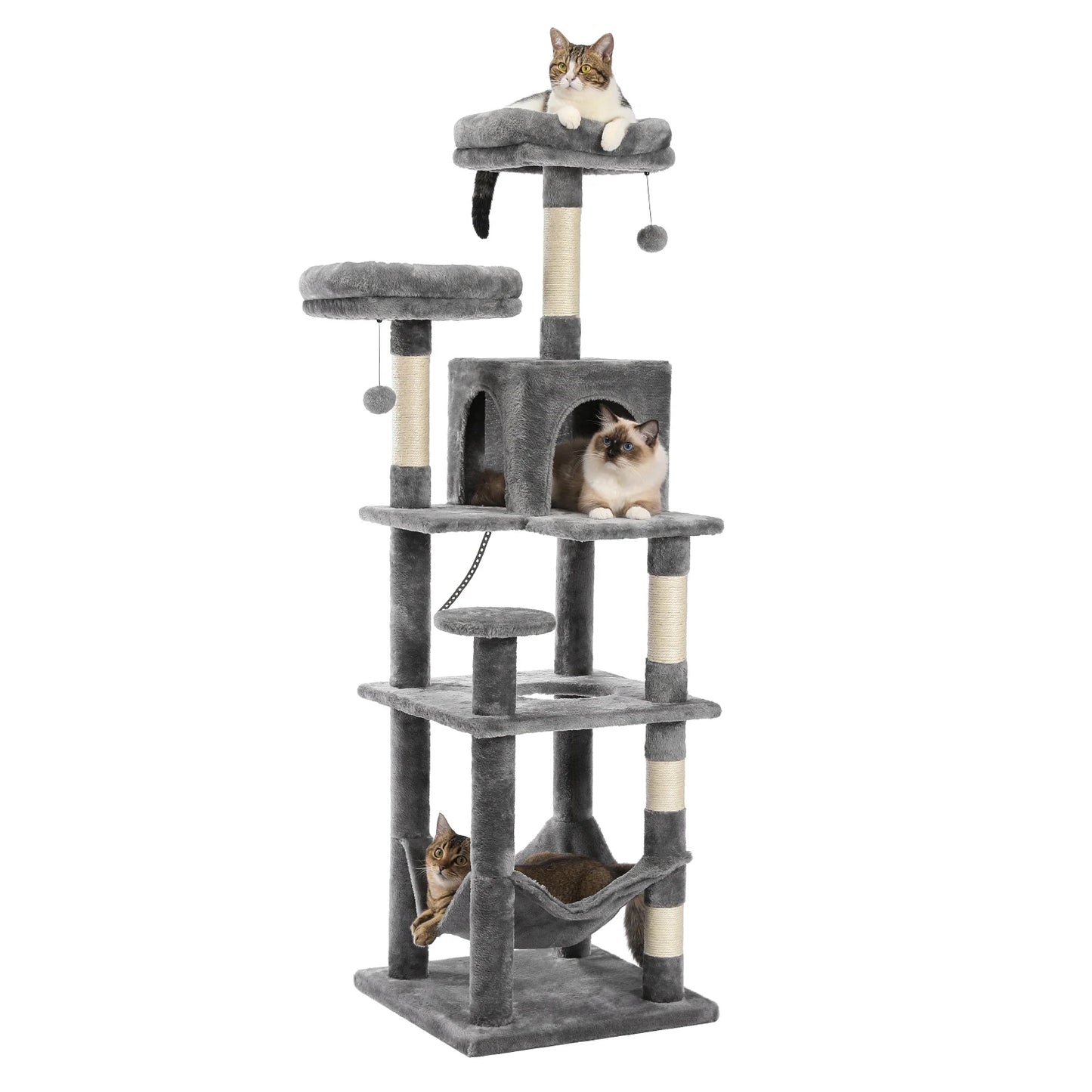 Multi-Level Plush Cat Condo with Scratching Posts Scratching Boards Perches Caves
