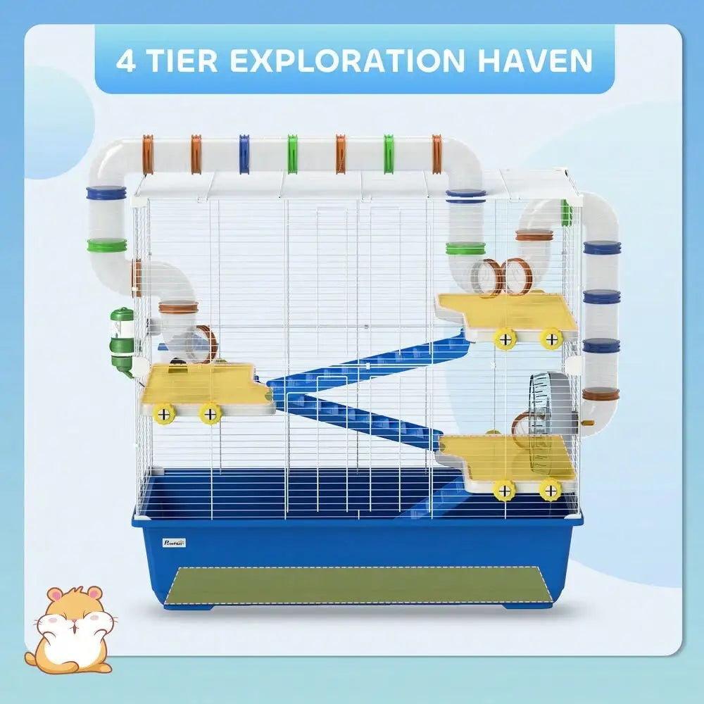 Hamster Cage, 4 Tier Rat Cage with Tunnel Tube System Blue
