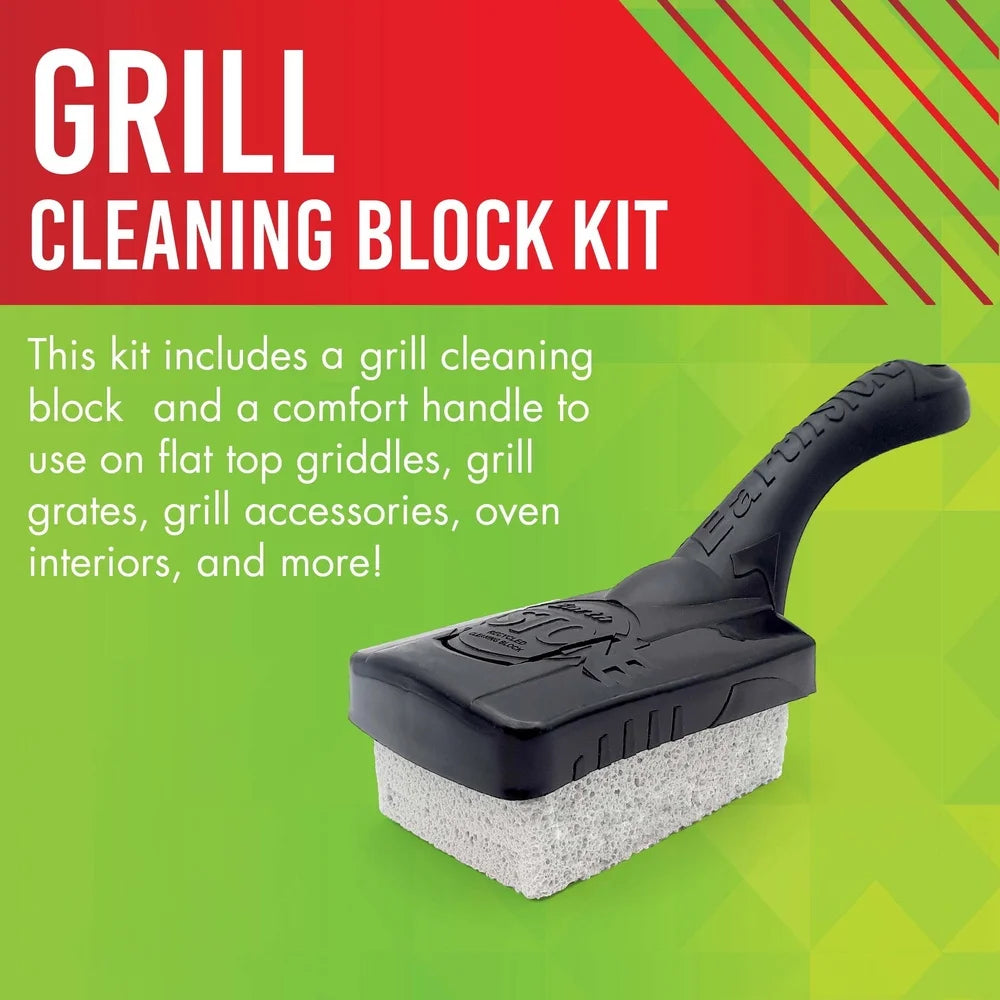 Grill Cleaning Block with EZ Grip Handle Heavy Duty Charcoal Gas Cleaner Non Toxic Pumice Stone BBQ Scraper Safe for All Grates