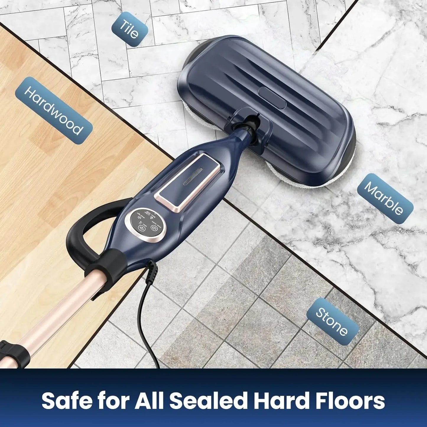 VM6 Scrubbing Steam Mop with Rotating Mop Pads 10 In 1 Lightweight Spin Mop & 3 Steam Modes & LED Headlights for Hard Floor Tile