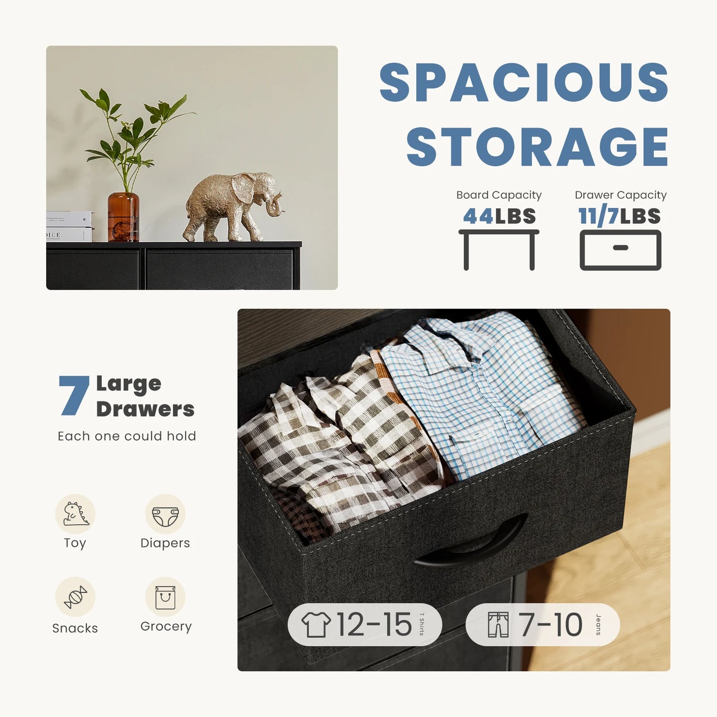 7 Fabric Drawers Organizer Storage Closet Chest