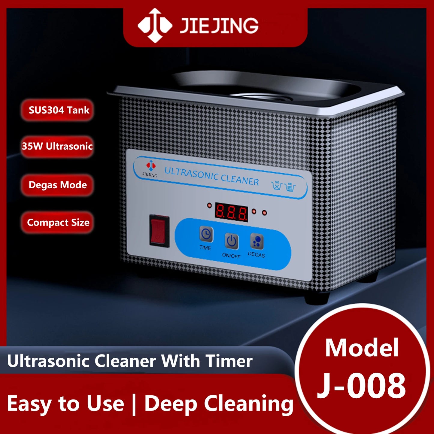 800ml Ultrasonic Cleaner 40kHz with Timer for Jewelry