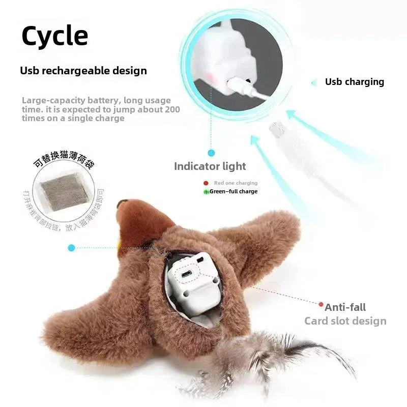 Hot Cat Interactive Toys Catnip Electric Pat Bird USB Rechargeable