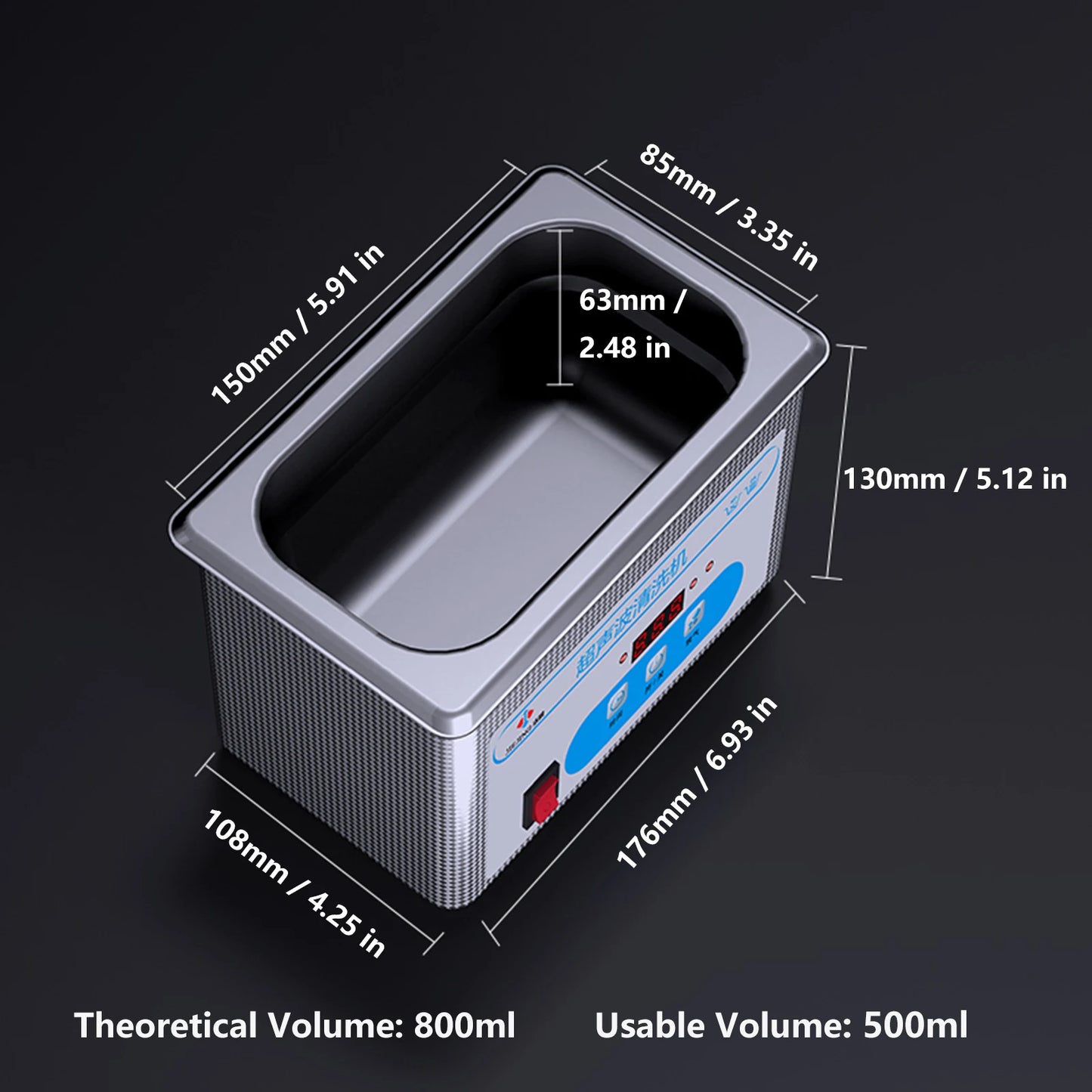 800ml Ultrasonic Cleaner 40kHz with Timer for Jewelry