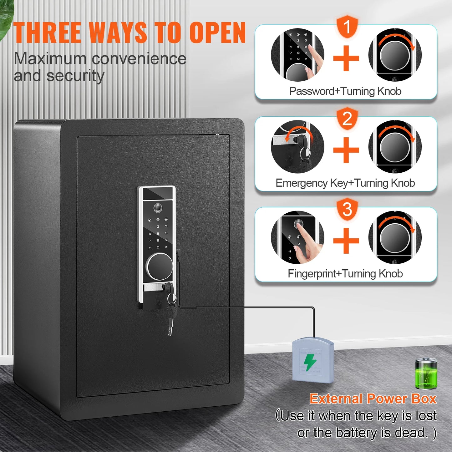 VEVOR Electric Safe 2.2/1.8 Cubic Feet Fingerprint Security Cabinet