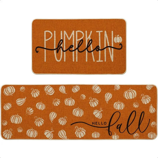 Orange Pumpkin Fall Kitchen Mats Set Of 2 17x29 And 17x47