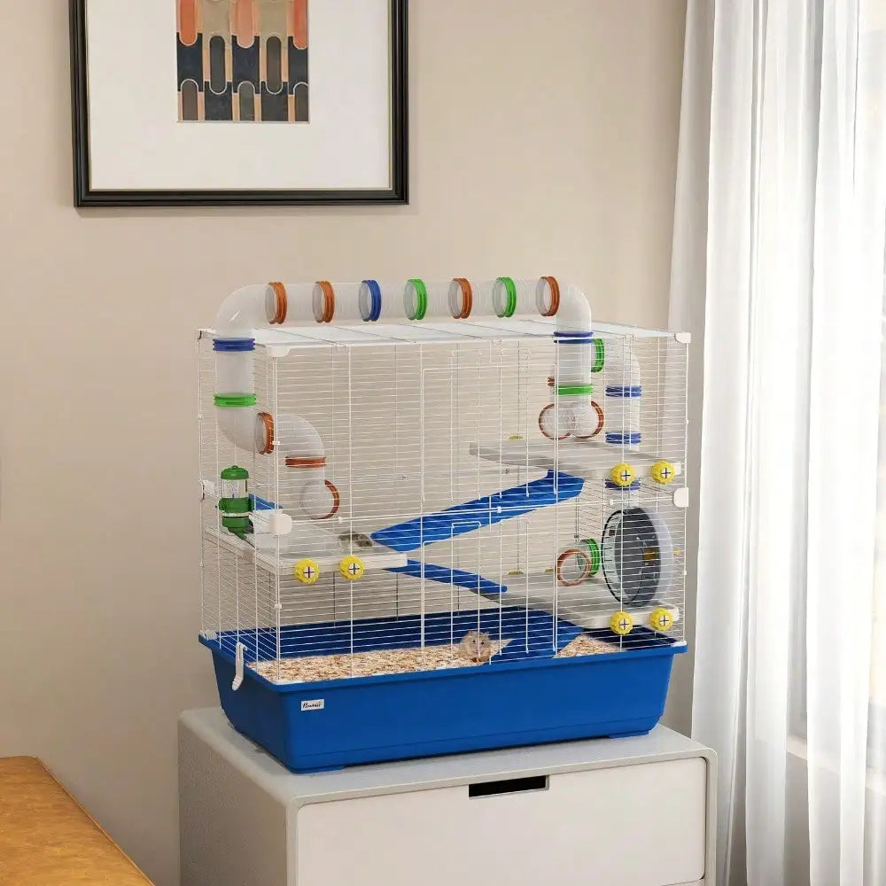 Hamster Cage, 4 Tier Rat Cage with Tunnel Tube System Blue