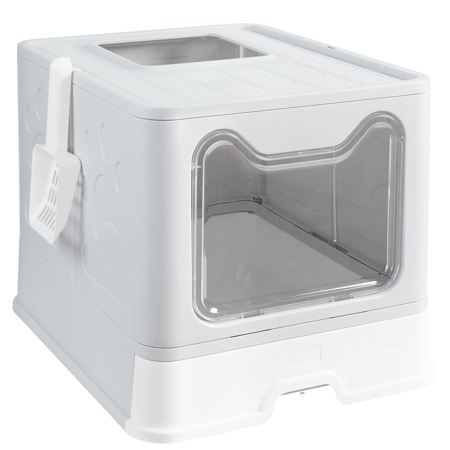 Foldable Cat Litter Box with Front Entry & Top Exit with Tray