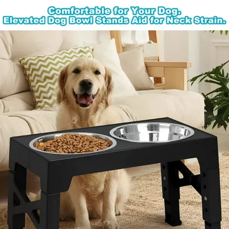 5 Height-Adjustable Raised Dog Bowl Racks with 2 Stainless Steel Food Bowls for Large Dogs and Cats Black