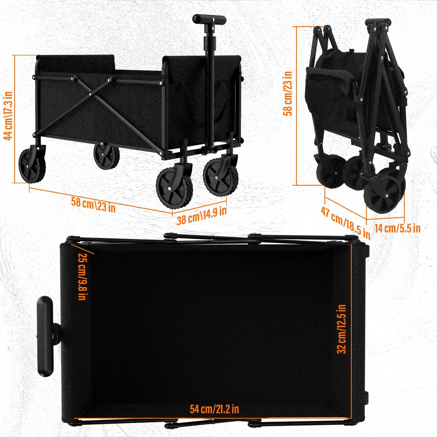 Black Small Handcart Outdoor Garden Folding Collapsible Cart