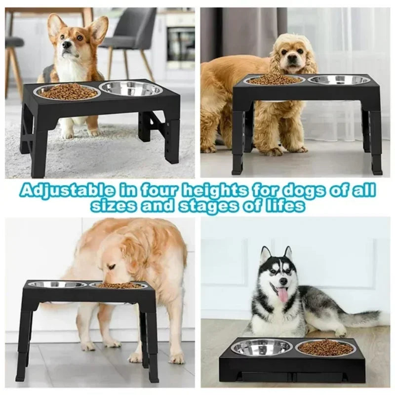 5 Height-Adjustable Raised Dog Bowl Racks with 2 Stainless Steel Food Bowls for Large Dogs and Cats Black