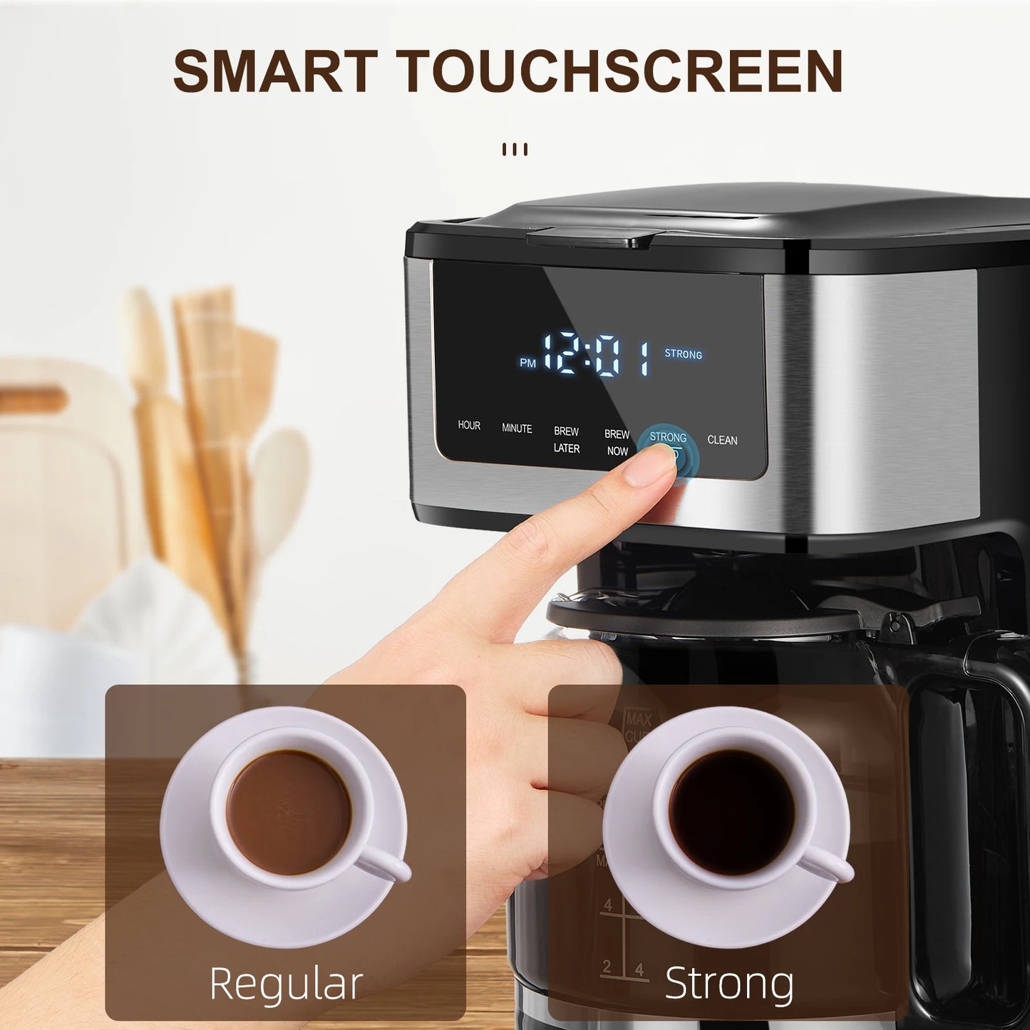Coffee Machine with Iced Coffee Function, Touch Screen, Regular & Strong Brew