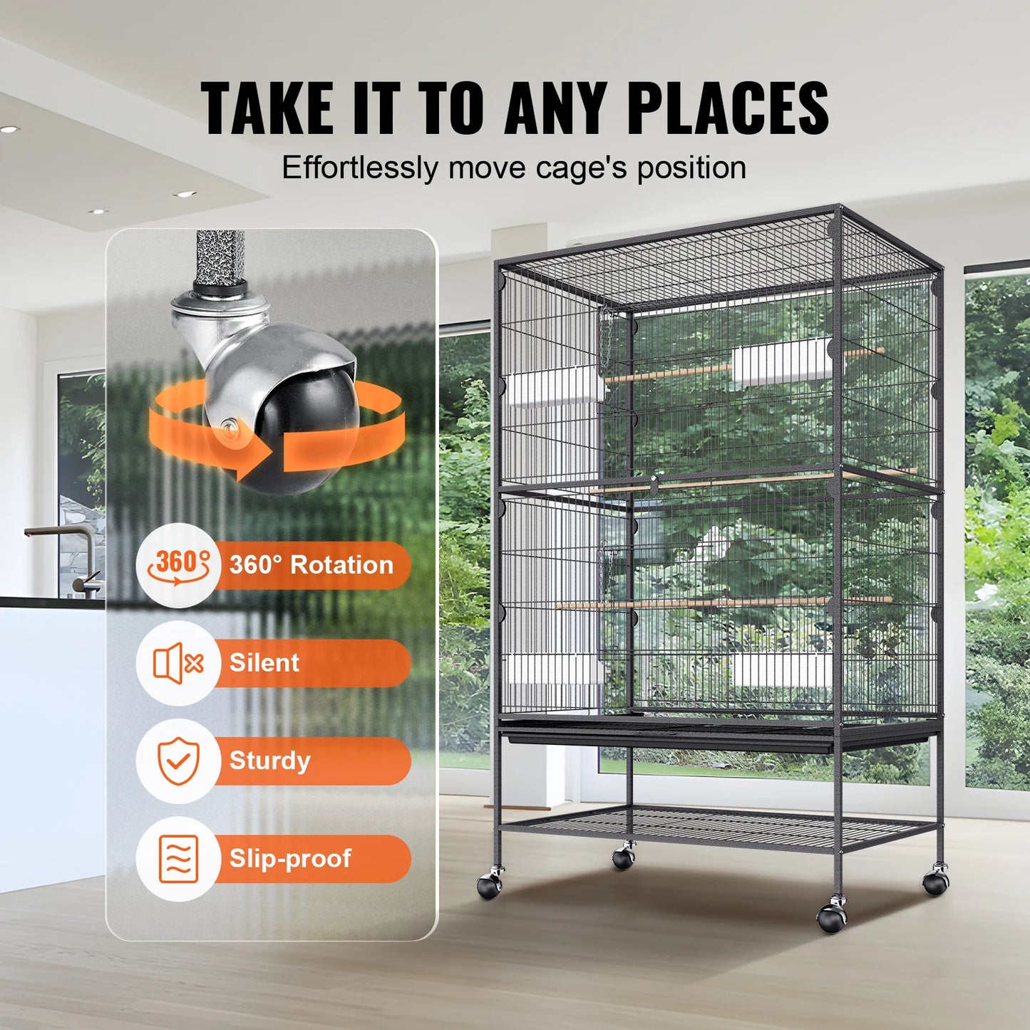 52inch Carbon Steel Flight Bird Cage for Parakeets/Cockatiels/Parrots/Macaw with Rolling Stand