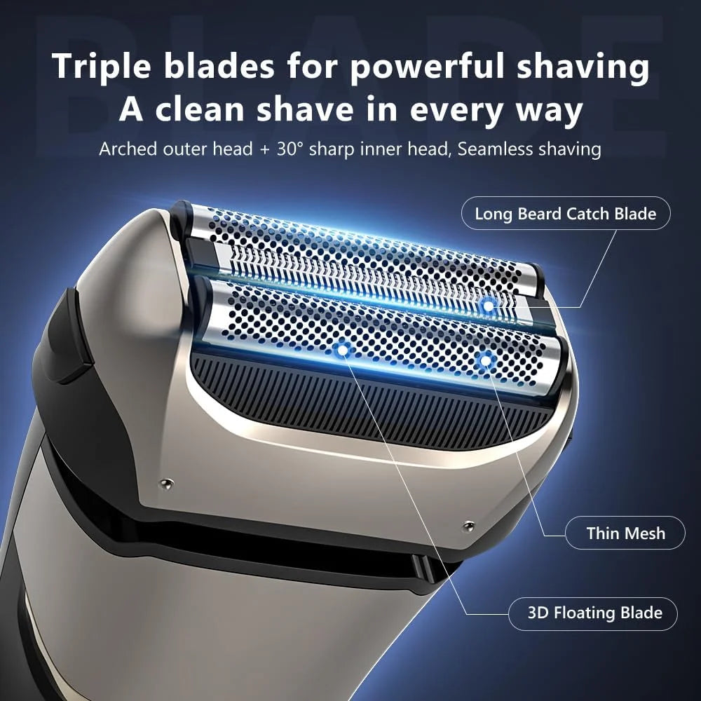 Electric Foil Shaver with 3-Blade Edge Shaving Area