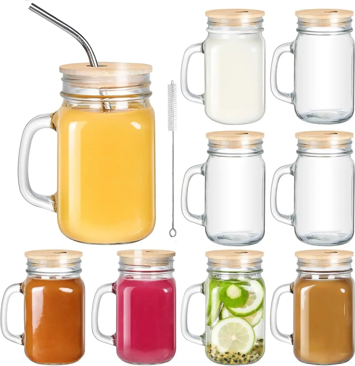 9 Pack 16 Oz Mason Jar with Bamboo Lid and Straw