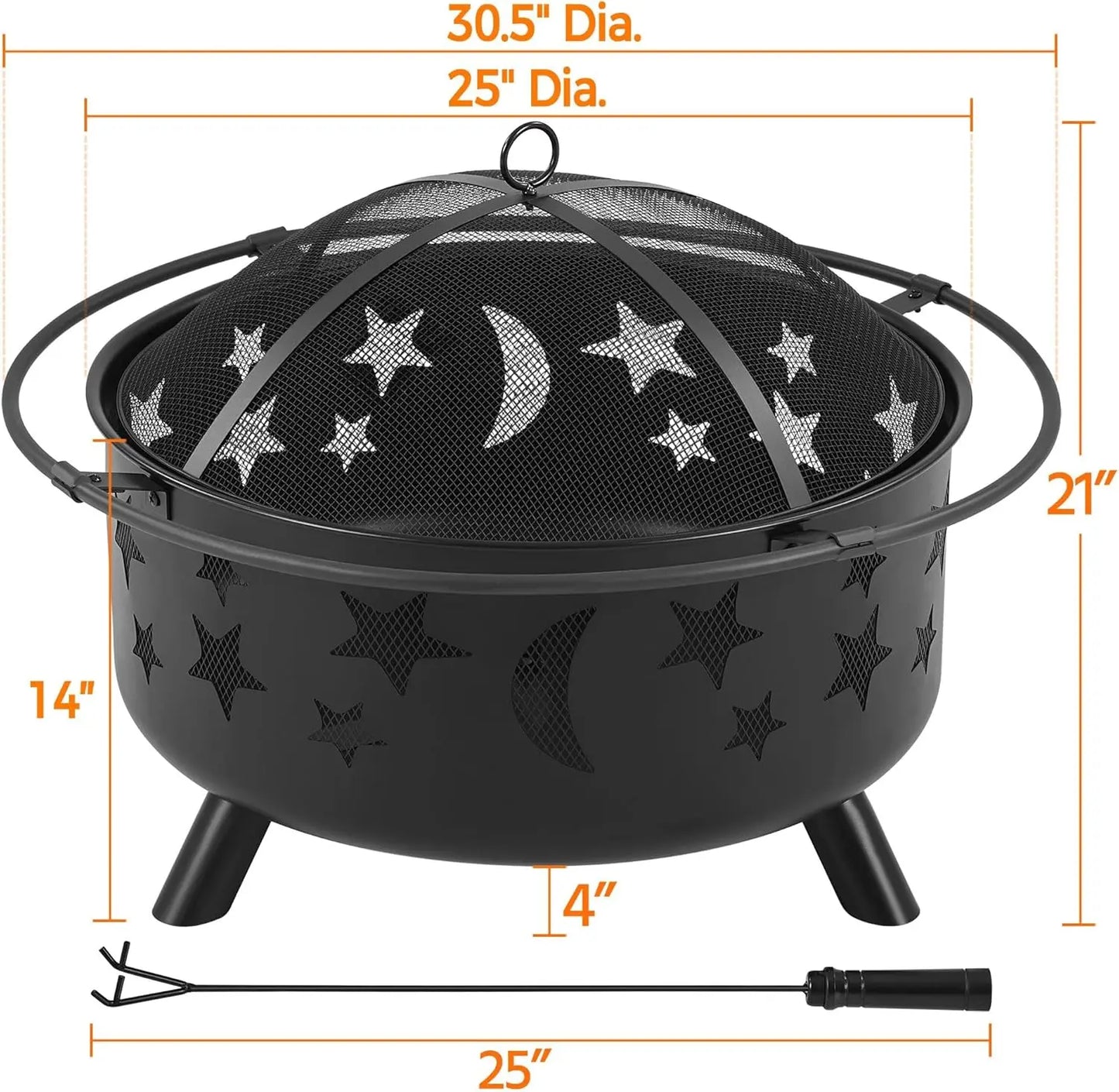 Fire Pit 30 Inch Wood Burning With Spark Screen And Poker