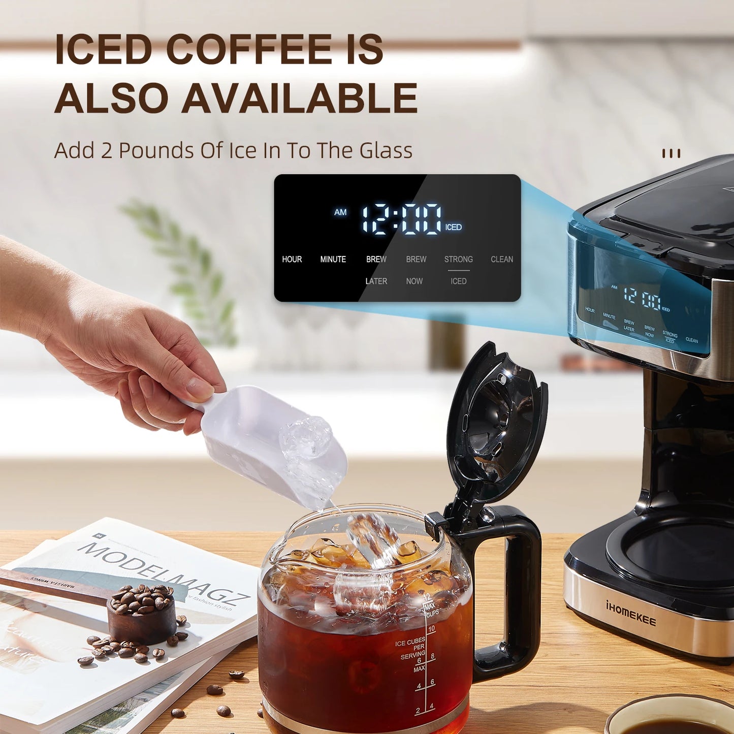 Coffee Machine with Iced Coffee Function, Touch Screen, Regular & Strong Brew