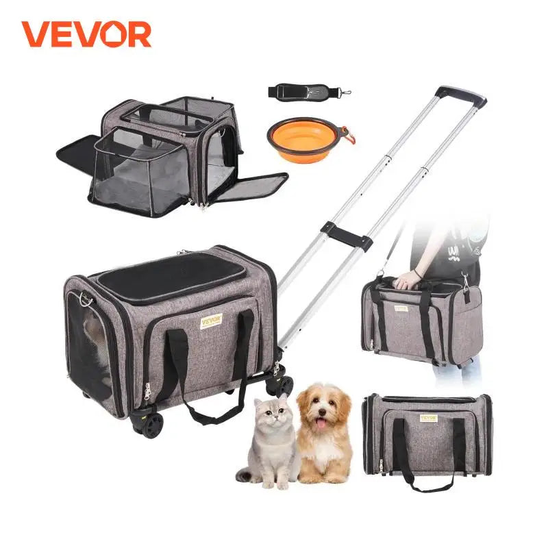 Dog/ cat Carry Backpack with Telescopic Handle Wheels and Shoulder Strap