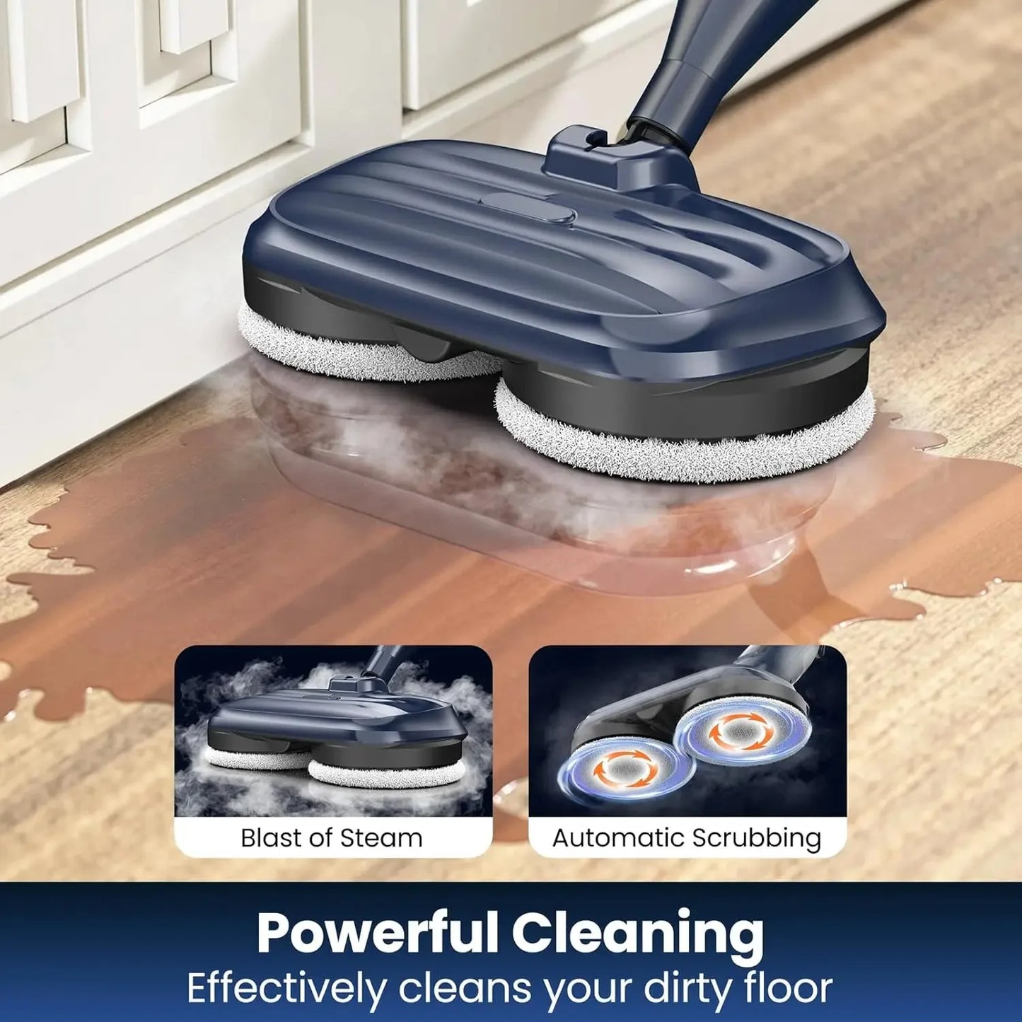VM6 Scrubbing Steam Mop with Rotating Mop Pads 10 In 1 Lightweight Spin Mop & 3 Steam Modes & LED Headlights for Hard Floor Tile