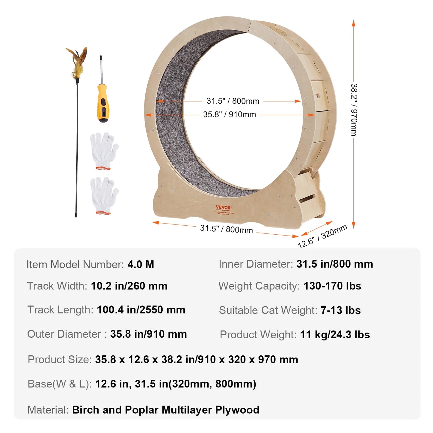 Cat Exercise Wheel Natural Wood Silent Running Toy