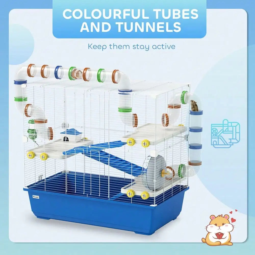 Hamster Cage, 4 Tier Rat Cage with Tunnel Tube System Blue