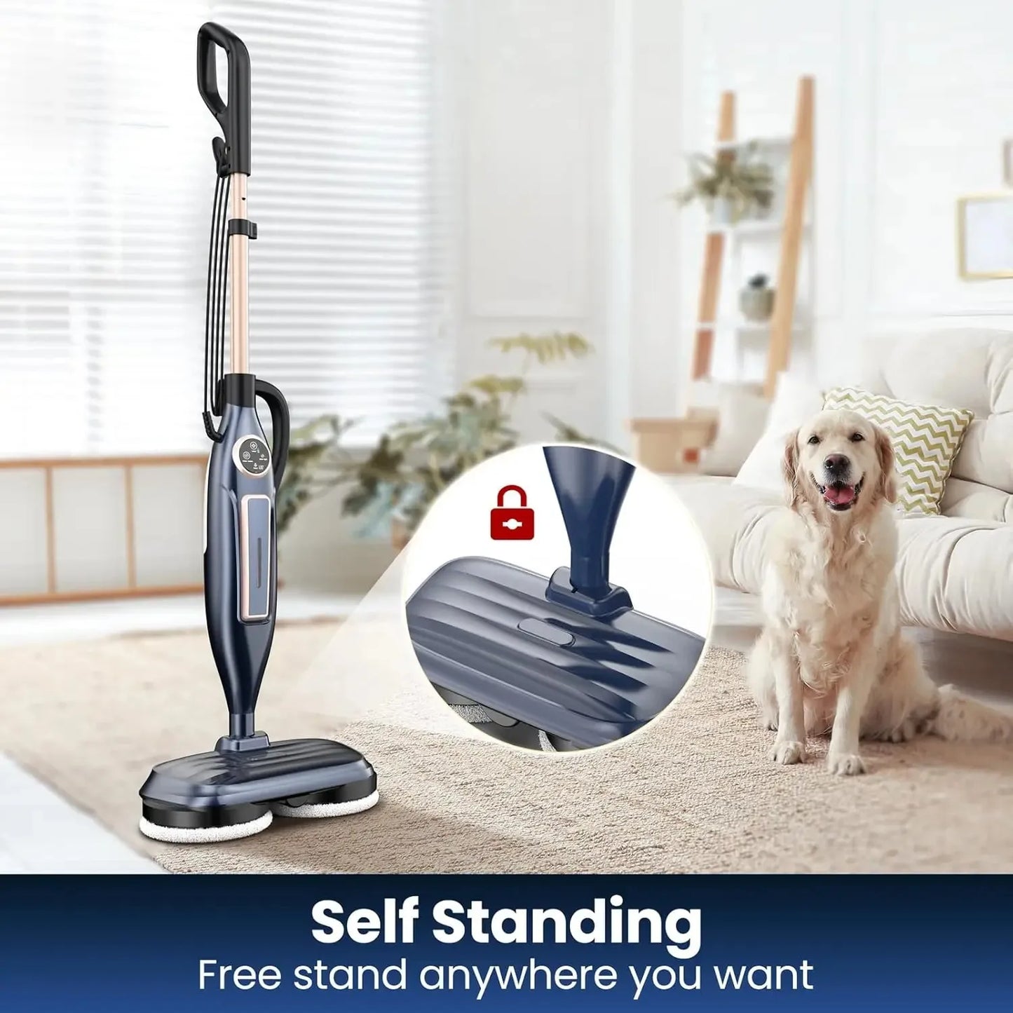 VM6 Scrubbing Steam Mop with Rotating Mop Pads 10 In 1 Lightweight Spin Mop & 3 Steam Modes & LED Headlights for Hard Floor Tile