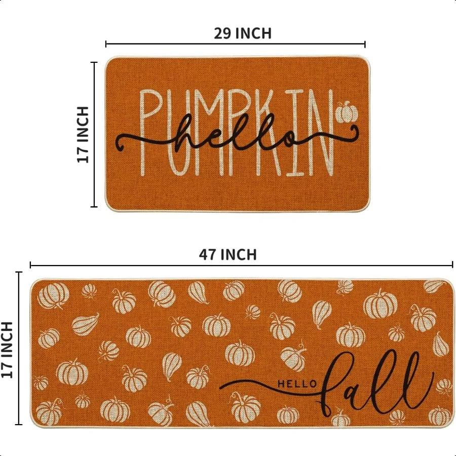 Orange Pumpkin Fall Kitchen Mats Set Of 2 17x29 And 17x47