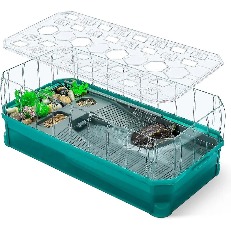 Turtle Tank with Filter-Rain Shower SPA Experience, Water Changes, and Ample Space for Activities-Suitable
