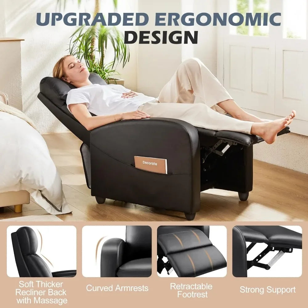 Recliner Chair Massage Reclining for Adults Comfortable PU Leather Adjustable Home Theater Seating Lounge Sofa