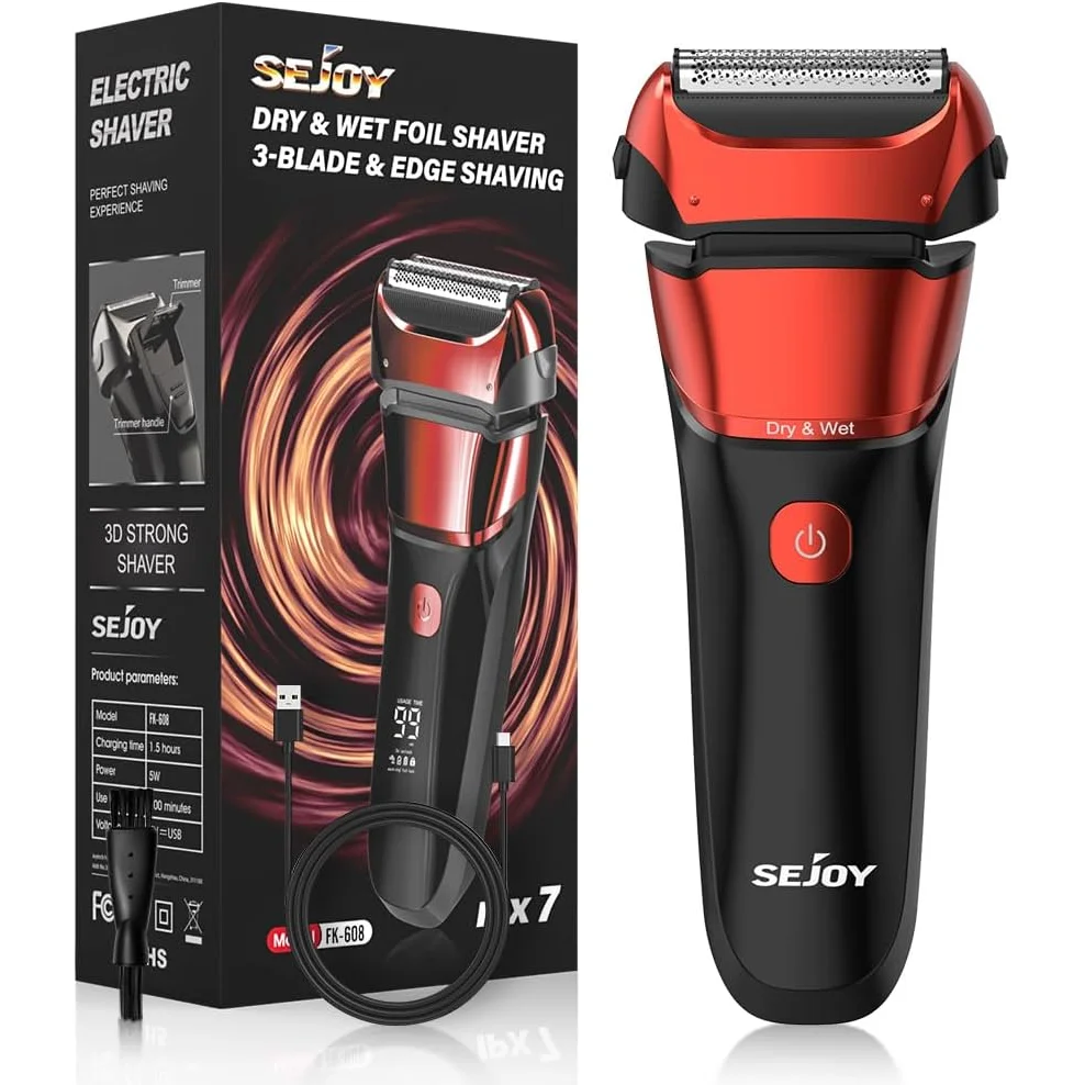 Electric Foil Shaver with 3-Blade Edge Shaving Area
