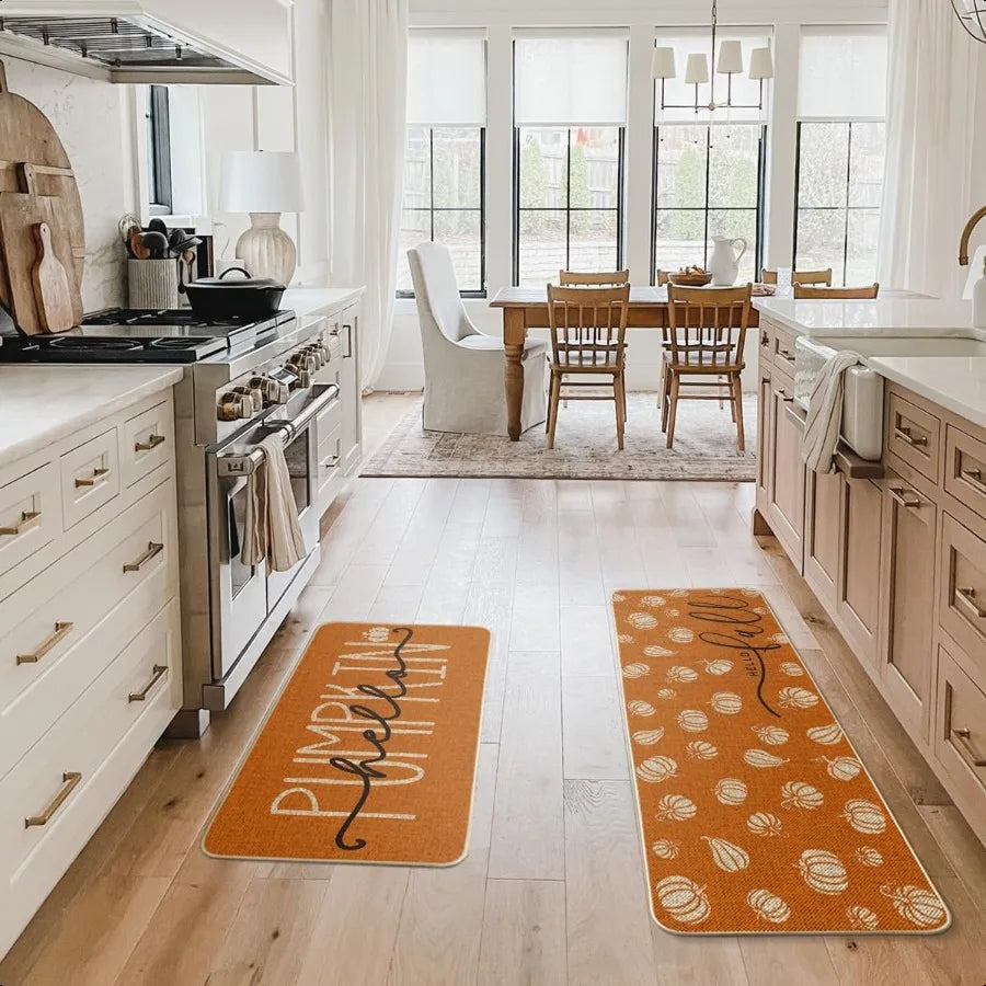 Orange Pumpkin Fall Kitchen Mats Set Of 2 17x29 And 17x47