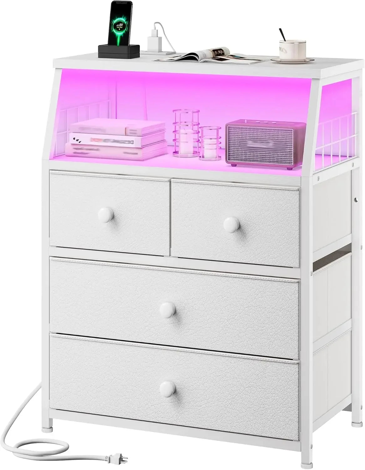 Nightstand Set of 2 With Charging Station And Led Lights