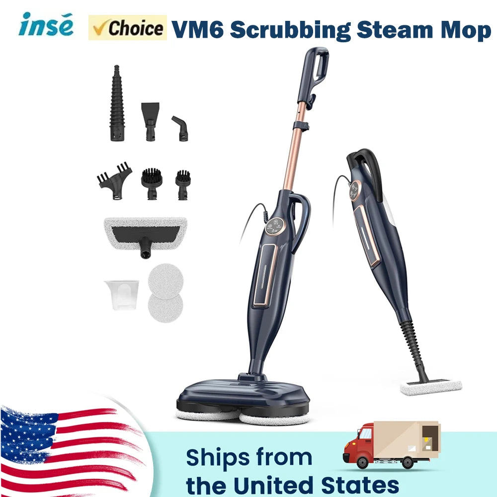 VM6 Scrubbing Steam Mop with Rotating Mop Pads 10 In 1 Lightweight Spin Mop & 3 Steam Modes & LED Headlights for Hard Floor Tile
