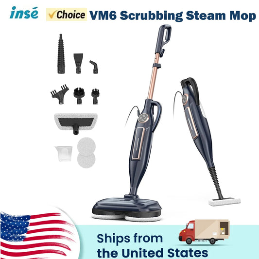 VM6 Scrubbing Steam Mop with Rotating Mop Pads 10 In 1 Lightweight Spin Mop & 3 Steam Modes & LED Headlights for Hard Floor Tile