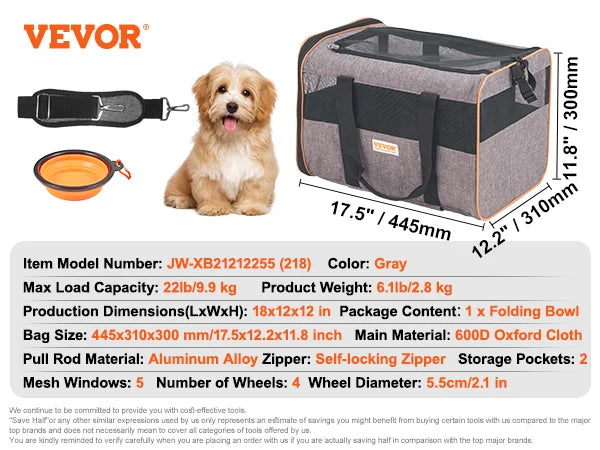 Dog/ cat Carry Backpack with Telescopic Handle Wheels and Shoulder Strap