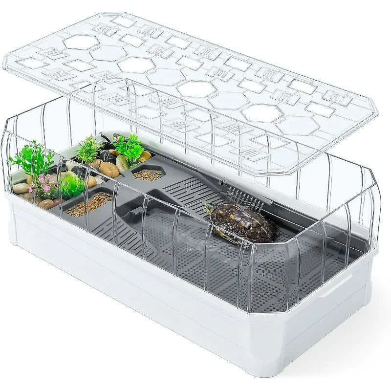 Turtle Tank with Filter-Rain Shower SPA Experience, Water Changes, and Ample Space for Activities-Suitable
