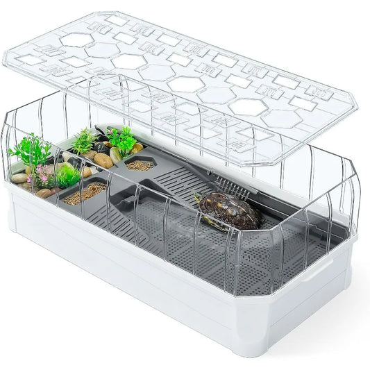 Turtle Tank with Filter-Rain Shower SPA Experience, Water Changes, and Ample Space for Activities-Suitable