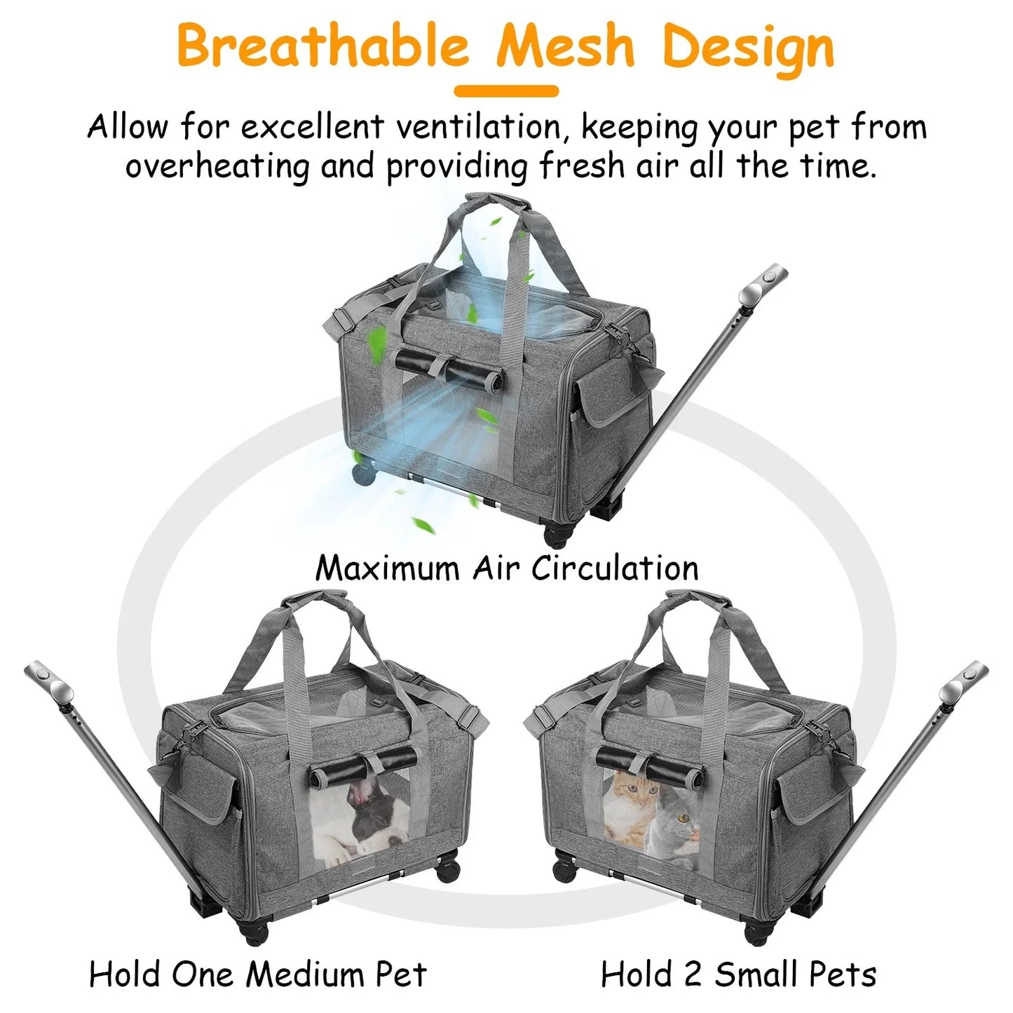 Cat Dog Carrier with Wheels Airline Approved Rolling Pet Carrier