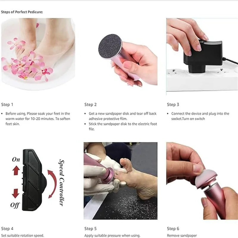 Electronic foot file pedicure sander for removing dead skin, electric callus remover with 60pcs