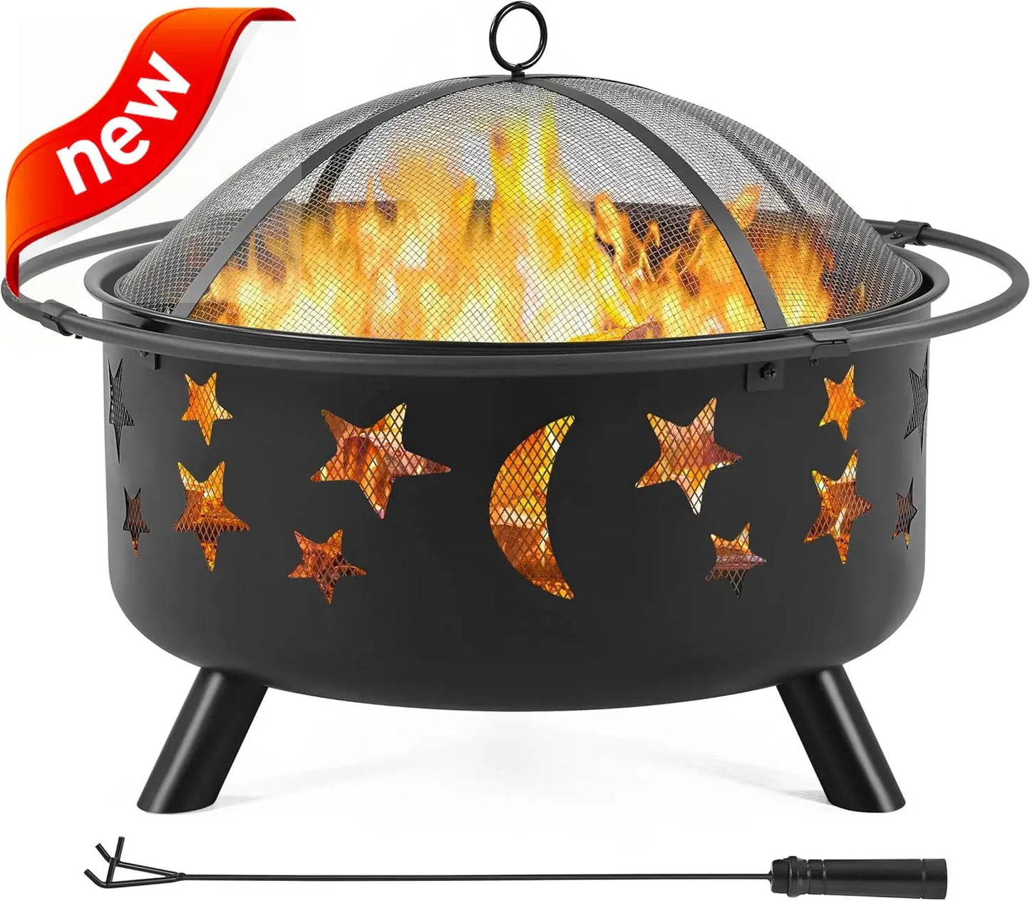 Fire Pit 30 Inch Wood Burning With Spark Screen And Poker