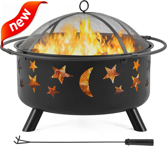 Fire Pit 30 Inch Wood Burning With Spark Screen And Poker