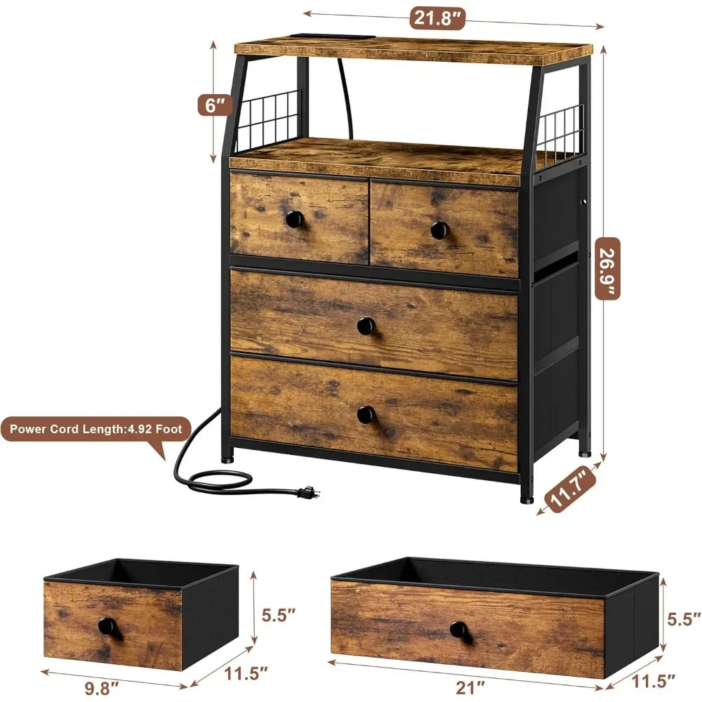 Nightstand Set of 2 With Charging Station And Led Lights