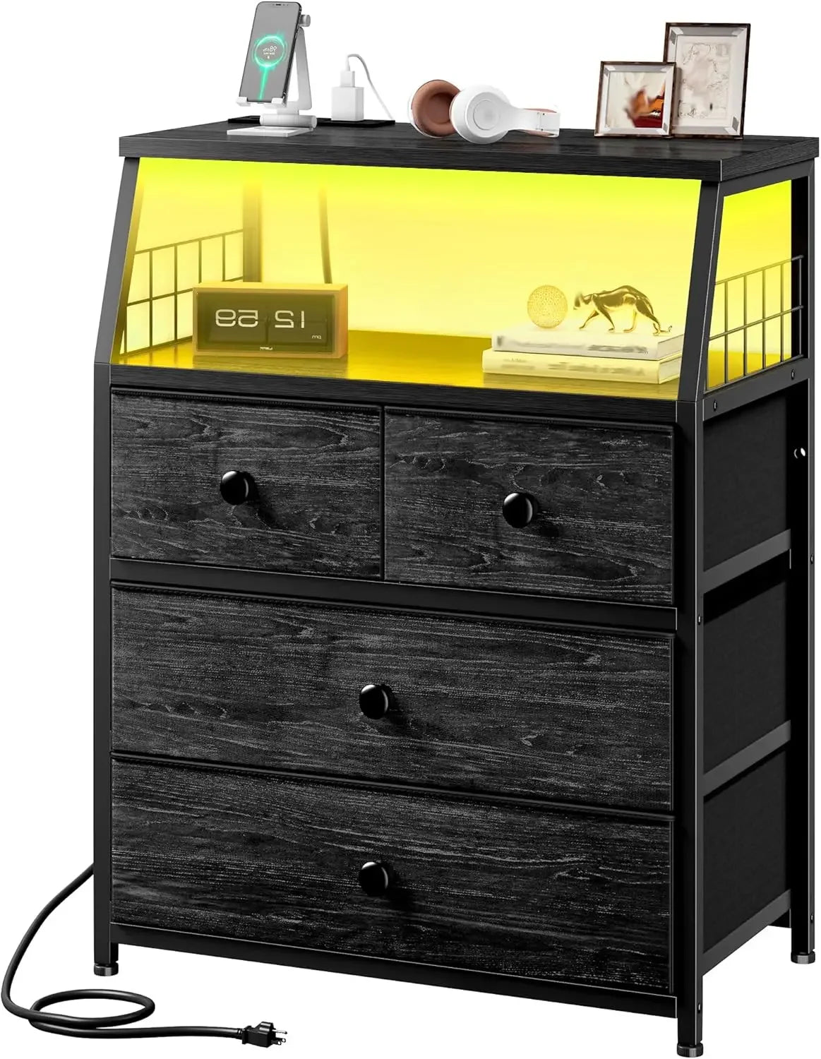 Nightstand Set of 2 With Charging Station And Led Lights