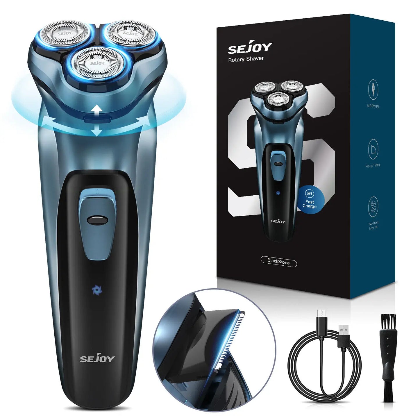 Electric Foil Shaver with 3-Blade Edge Shaving Area