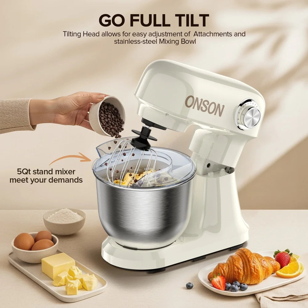 350W 12-Speed Stand Mixer with 5QT Stainless Steel Bowl Dough Hook Whisk Beater Tilt-Head Design Splash Shield Kitchen Mixer