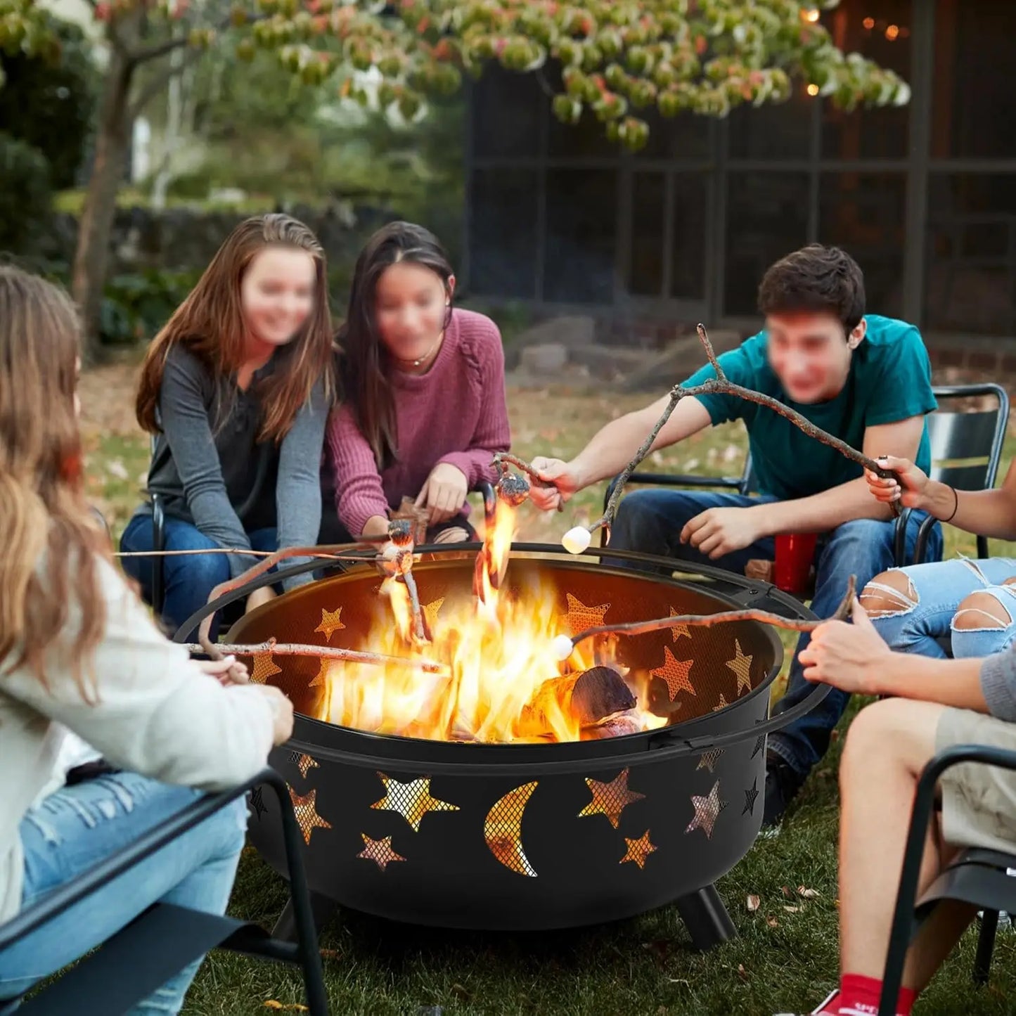 Fire Pit 30 Inch Wood Burning With Spark Screen And Poker