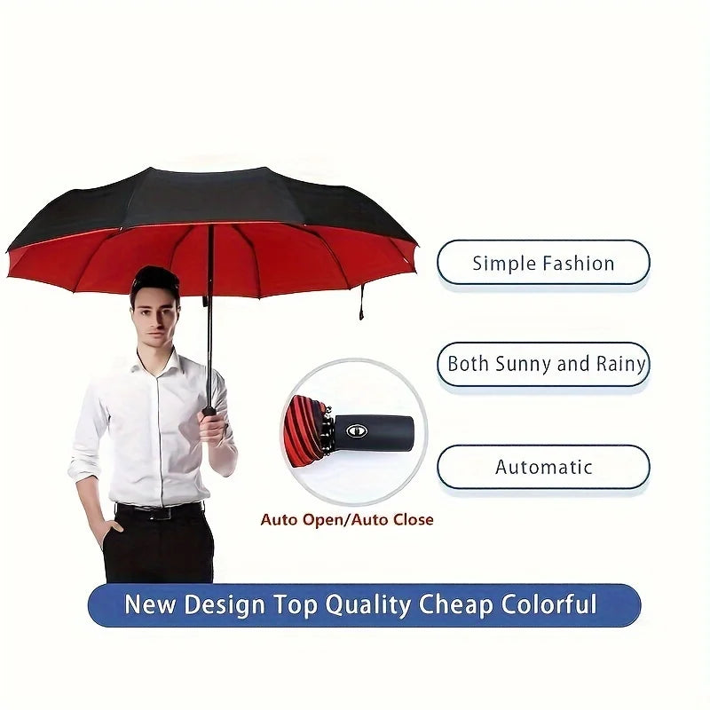 1 Piece Windproof Travel Sturdy 10 Frame Fashion Automatic Umbrella Oversized Folding Simple Design Umbrella With UV Protection